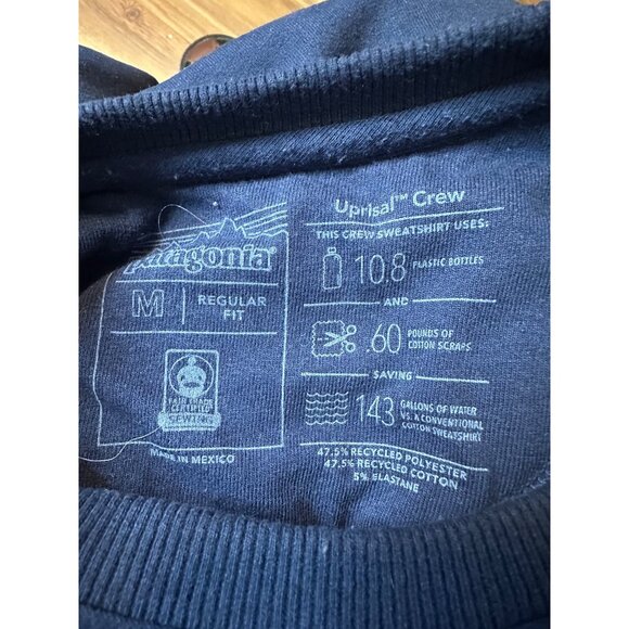 Patagonia Uprisal Crew Sweatshirt Mens M Navy Logo Recycled Cotton Worn Wear - Picture 5 of 8